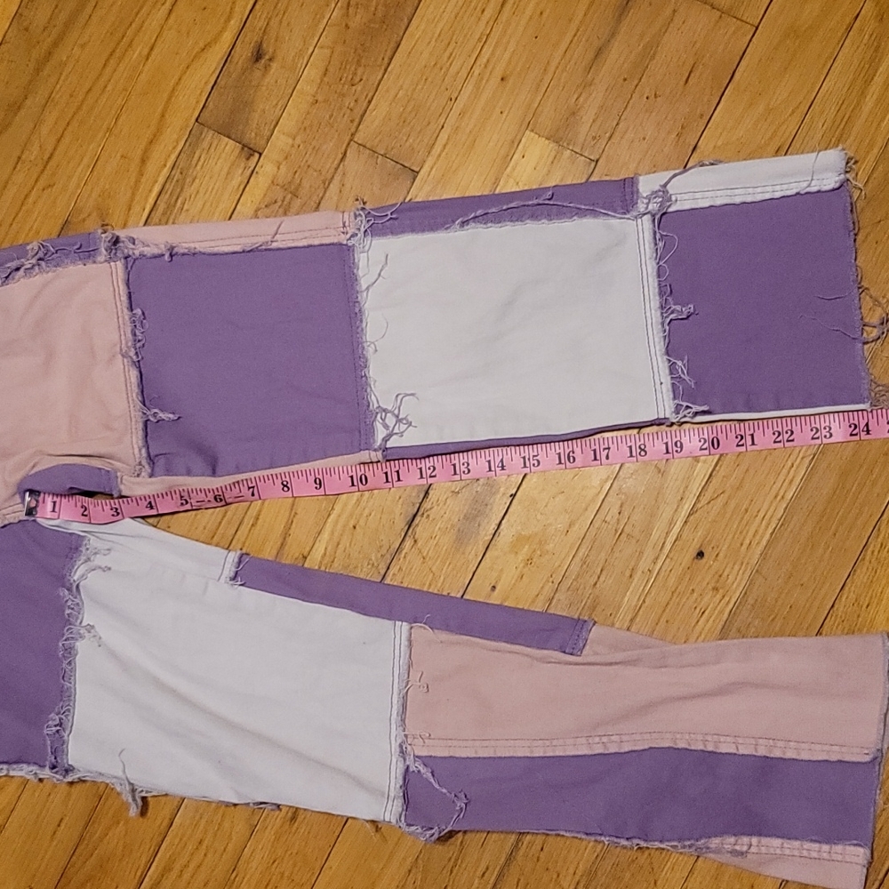 Frayed Pink Purple pacthwork jeans sz xs - Picture 3 of 11